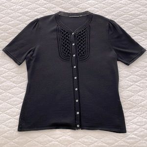 Elie Tahari Woman’s Black Extra Fine Marino Wool Short Sleeve Sweater!